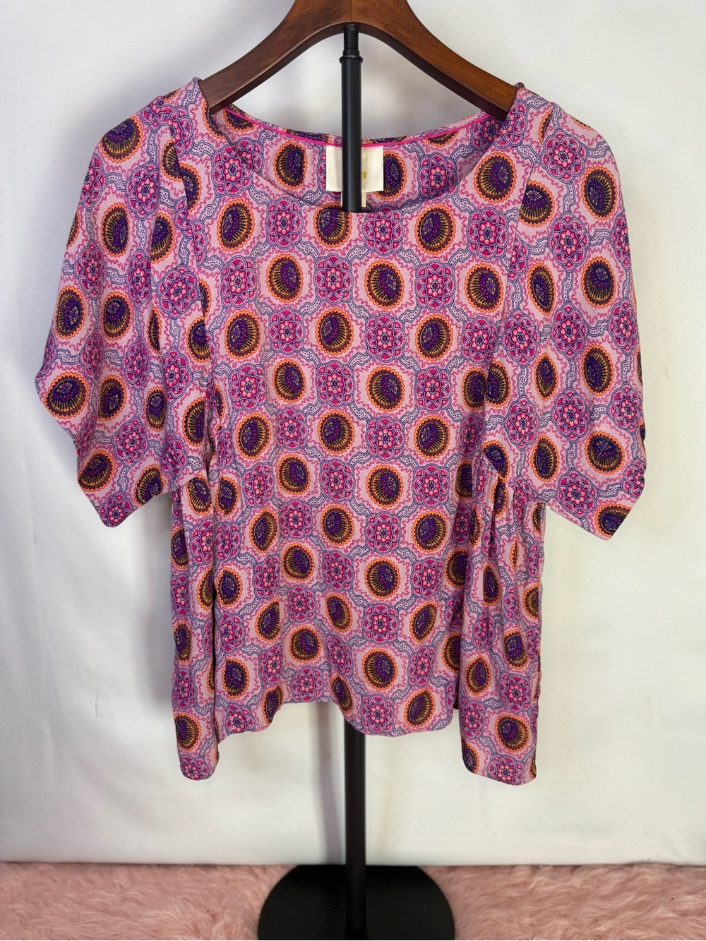 Maeve by Anthropologie - Pink Patterned Short-Sleeve Top - Size M